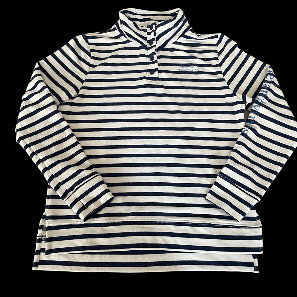 Vineyard Vines Striped Logo Spellout Long-Sleeve Boys Pullover - Size XL (16)